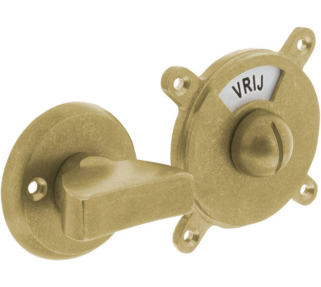 WC-sluiting Degeorge met 8mm stift en tekst "vrij / bezet" messing getrommeld