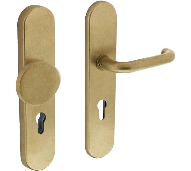 SKG3 veiligheidsbeslag ovaal verdekt 252x54mm greep/kruk Rond profielcilindergat 72mm messing getrommeld