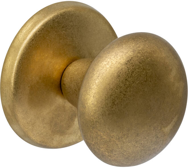 Voordeurknop paddenstoel ø58mm op achterplaat ø66mm éénzijdige montage PVD messing getrommeld