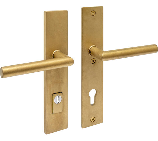 SKG3 veiligheidsbeslag rechthoekig 250x50mm kruk/kruk Jura met veerconstructie profielcilindergat 92mm met kerntrekbeveiliging PVD messing getrommeld
