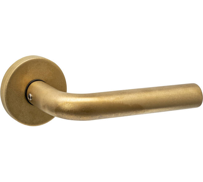 Deurkruk Luzern met rozet massief verdekt ø53x10mm met nokken PVD messing getrommeld