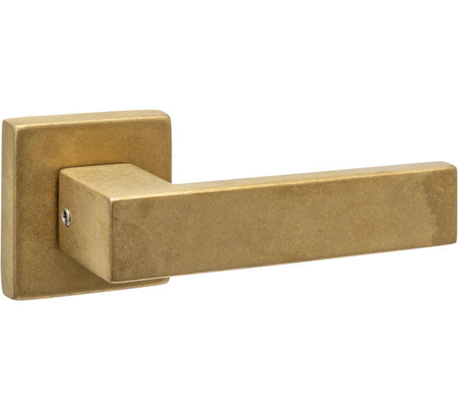 Deurkruk Amsterdam met rozet massief verdekt 53x53x10mm met nokken PVD messing getrommeld