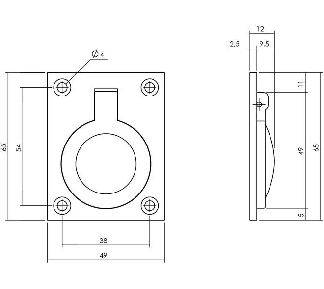 Luikring recht 65x49mm messing getrommeld