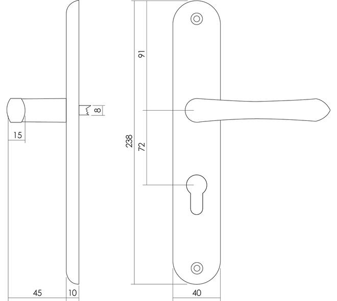Deurkruk Saturnus op schild ovaal 236x37mm profielcilindergat 72mm messing gelakt