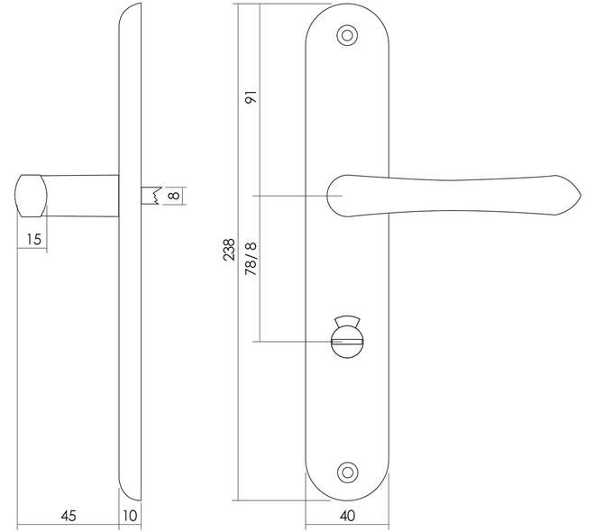 Deurkruk Saturnus op schild ovaal 236x37mm wc 78/8mm messing gelakt