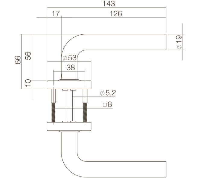 Deurkruk Luzern op rozet verdekt ø53x10mm PVD messingkleur