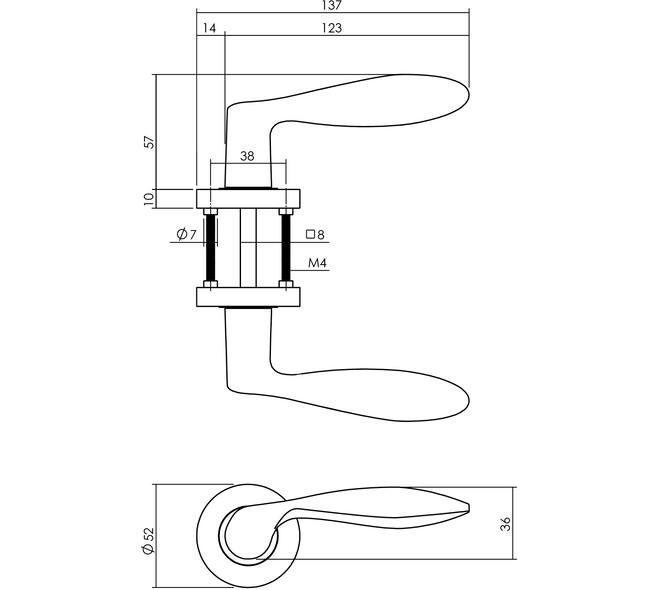 Deurkruk George op rozet verdekt ø52x10mm met nokken PVD messingkleur