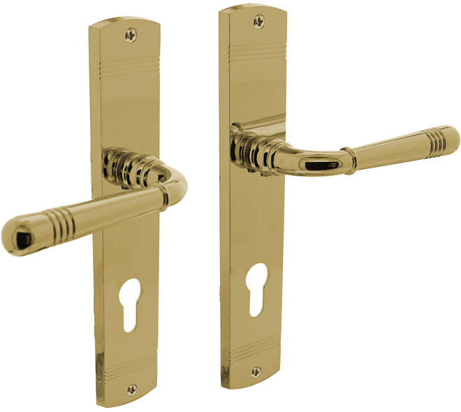 Deurkruk Helena op schild afgerond 235x45mm profielcilindergat 72mm PVD messingkleur
