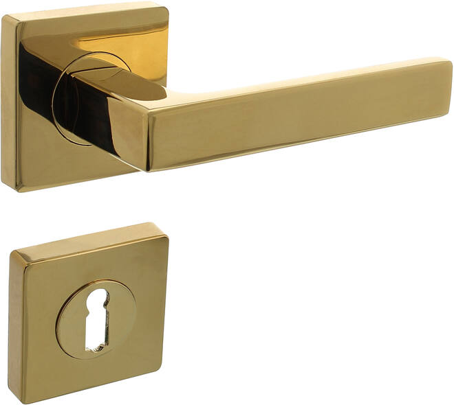 Deurkruk Hera op rozet verdekt 55x55x10mm met nokken en sleutelrozetten PVD messingkleur