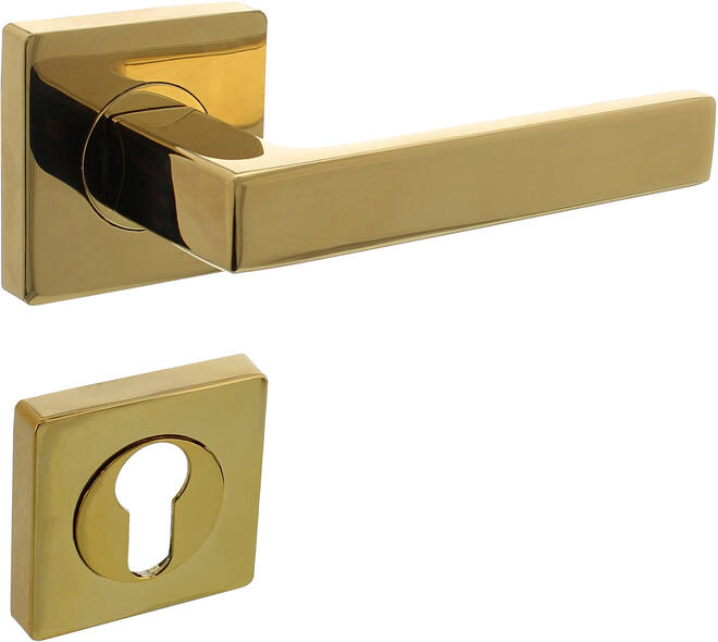 Deurkruk Hera op rozet verdekt 55x55x10mm met nokken en cilinderrozetten PVD messingkleur
