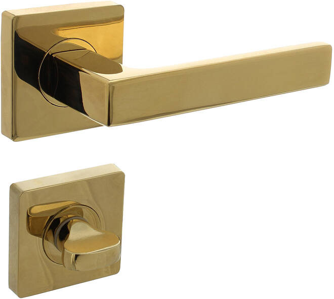 Deurkruk Hera op rozet verdekt 55x55x10mm met nokken en WC-sluiting met stift 8x8mm PVD messingkleur