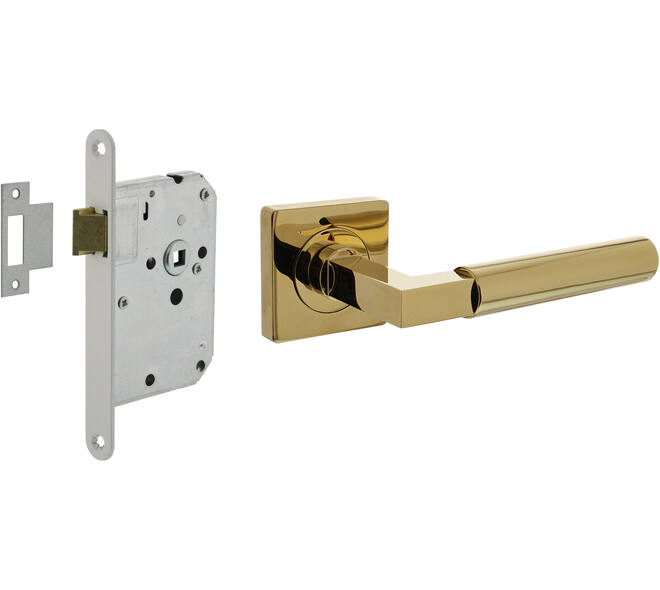 Set loopslot wit met deurkruk Baustil op rozet 55x55mm PVD messingkleur