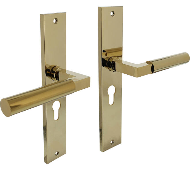 Deurkruk Baustil op schild rechthoekig 245x45mm profielcilindergat 55mm PVD messingkleur