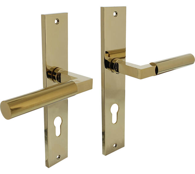 Deurkruk Baustil op schild rechthoekig 245x45mm profielcilindergat 72mm PVD messingkleur