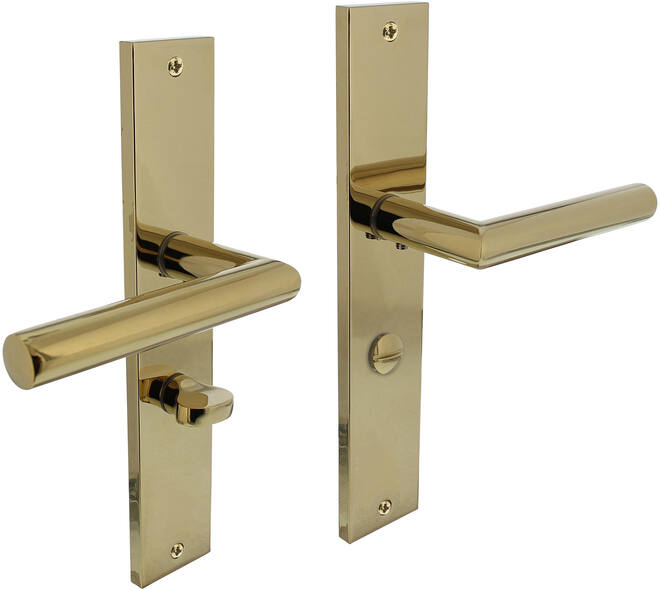 Deurkruk Bastian op schild rechthoekig 245x45mm wc 63/8mm PVD messingkleur