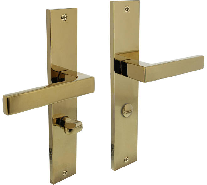Deurkruk Hera op schild rechthoekig 245x45mm wc 63/8mm PVD messingkleur