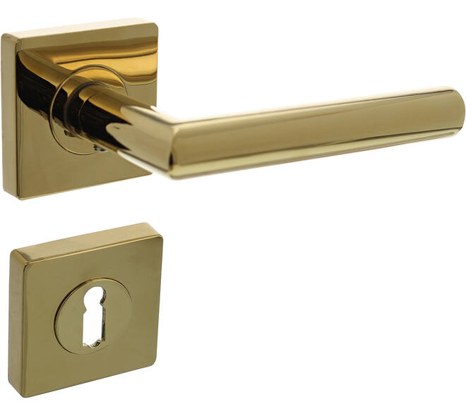 Deurkruk Bastian op rozet verdekt 55x55x10mm met nokken en sleutelrozetten PVD messingkleur