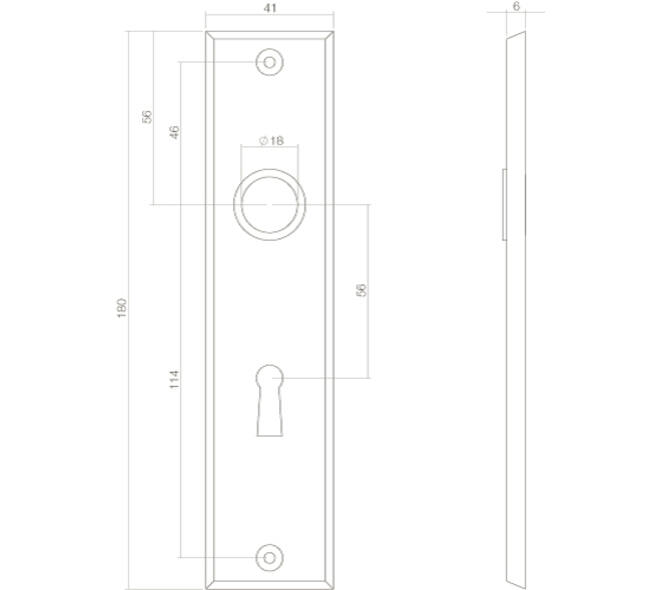 Schilden rechthoekig 181x41x7mm sleutelgat 56mm messing gelakt