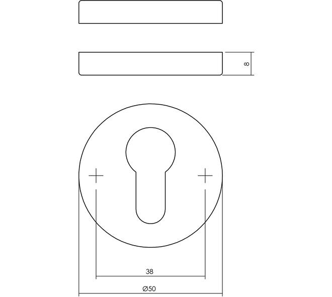 Cilinderrozetten verdekt ø50x8mm messing gelakt