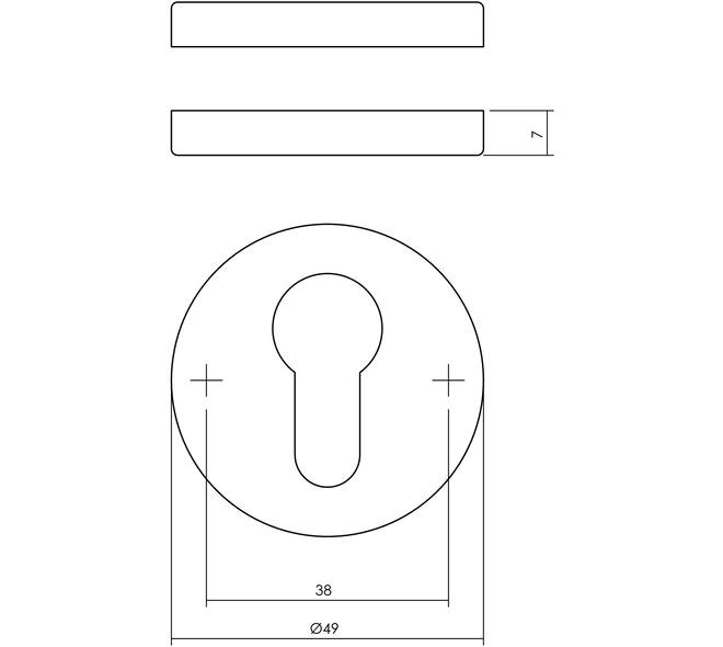 Cilinderrozetten verdekt ø49x7mm messing gelakt
