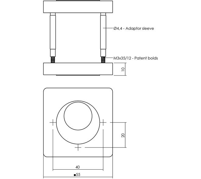 Rondcilinderrozetten verdekt 55x55x10mm met nokken PVD messingkleur