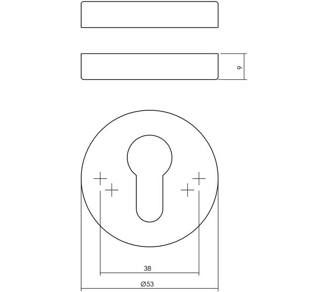 Cilinderrozetten verdekt ø53x9mm PVD messingkleur