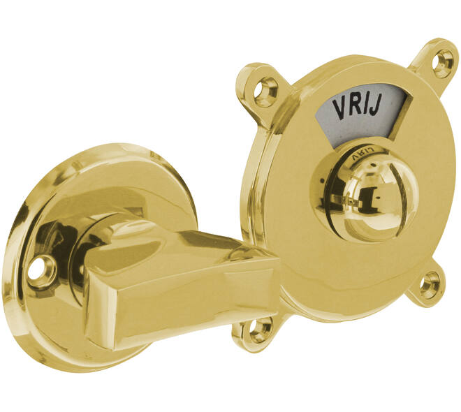 WC-sluiting Degeorge met 8mm stift en tekst "vrij / bezet" messing gelakt