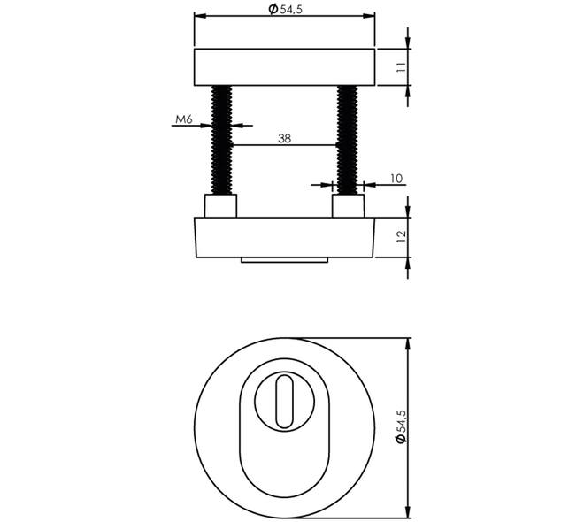 SKG3 veiligheidsrozetten rond verdekt ø55x12mm profielcilindergat met kerntrekbeveiliging messing gelakt