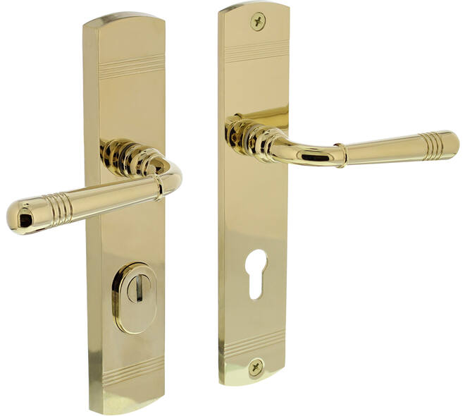 Achterdeurbeslag Helena 239x50mm kruk/kruk profielcilindergat 72mm met kerntrekbeveiliging PVD messingkleur