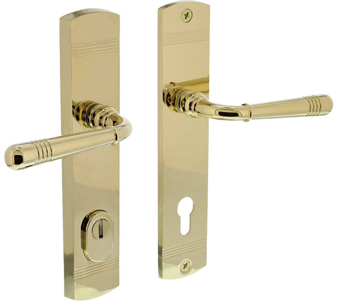 Achterdeurbeslag Helena 239x50mm kruk/kruk profielcilindergat 92mm met kerntrekbeveiliging PVD messingkleur