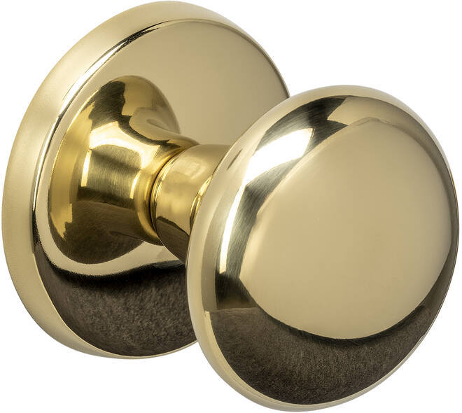 Voordeurknop paddenstoel ø58mm op achterplaat ø66mm éénzijdige montage PVD messingkleur