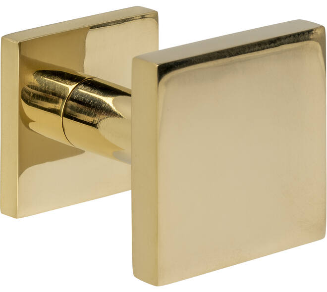 Voordeurknop vierkant 64x64mm op achterplaat 54x54mm verkropt éénzijdige montage PVD messingkleur