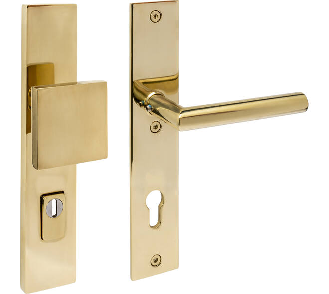 SKG3 veiligheidsbeslag rechthoekig 250x50mm greep/kruk Jura profielcilindergat 92mm met kerntrekbeveiliging PVD messingkleur