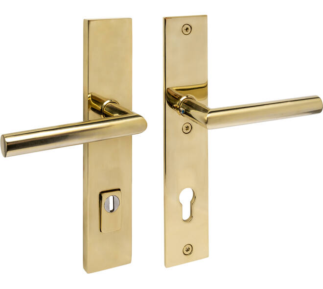 SKG3 veiligheidsbeslag rechthoekig 250x50mm kruk/kruk Jura met veerconstructie profielcilindergat 92mm met kerntrekbeveiliging PVD messingkleur