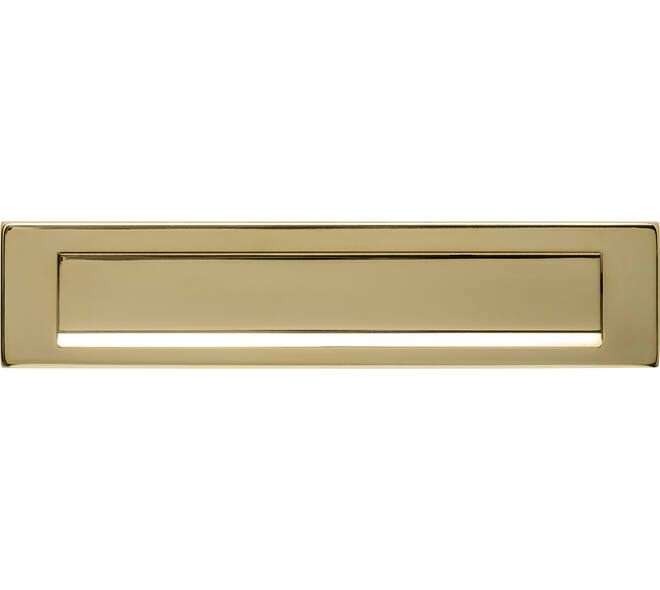 Briefplaat rechthoekig 340x75mm met klep/regenrand PVD messingkleur