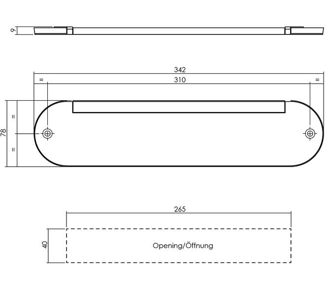 Tochtwering ovaal 342x78mm met klep messing gelakt