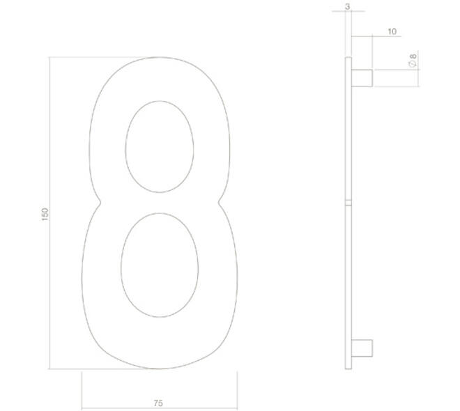 Huisnummer 8 150mm PVD messingkleur