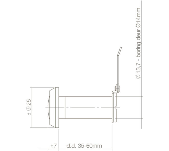 Deurspion 180° deurdikte 35-60mm, ø14mm messing