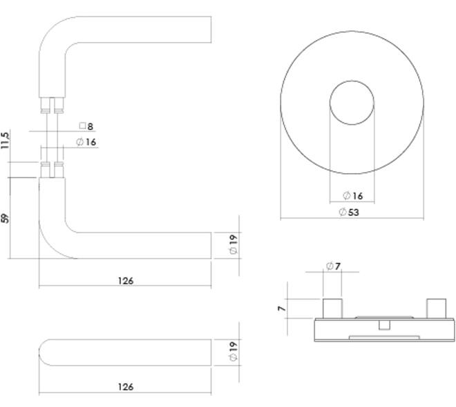 Deurkruk Luzern met rozet massief verdekt ø53x10mm met nokken PVD messingkleur