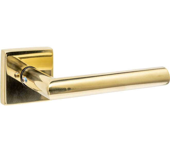 Deurkruk Jura met rozet massief verdekt 53x53x10mm met nokken PVD messingkleur