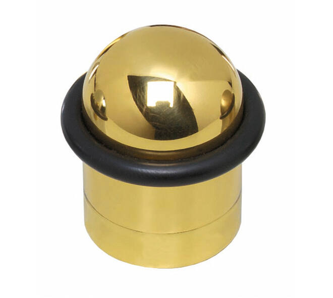 Deurstop met zwarte ring ø32x45mm messing gelakt