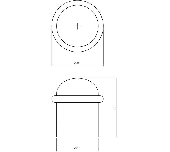 Deurstop met zwarte ring ø32x45mm messing gelakt