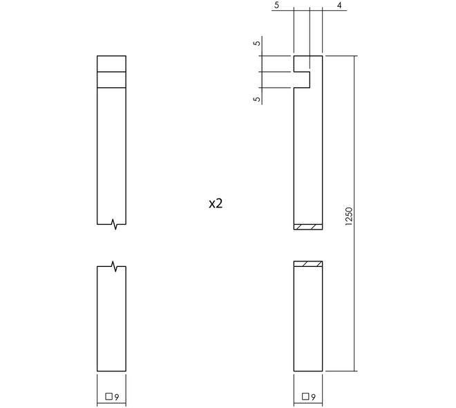 Set pomp-espagnolet Ton 400 inclusief stangenset 2x 1250mm messing gelakt/ebbenhout