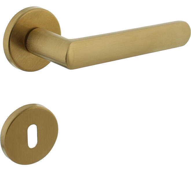 Deurkruk Sora met rozet verdekt ø51x5mm met nokken en sleutelrozetten PVD messing mat