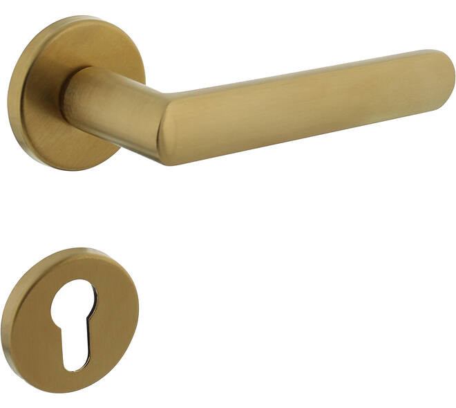 Deurkruk Sora met rozet verdekt ø51x5mm met nokken en cilinderrozetten PVD messing mat