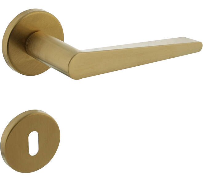 Deurkruk Tiga met rozet verdekt ø51x5mm met nokken en sleutelrozetten PVD messing mat