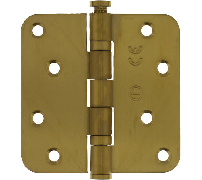 Kogellagerscharnier afgerond 3,5" (89x89x2,5mm) CE inclusief schroeven PVD messing mat