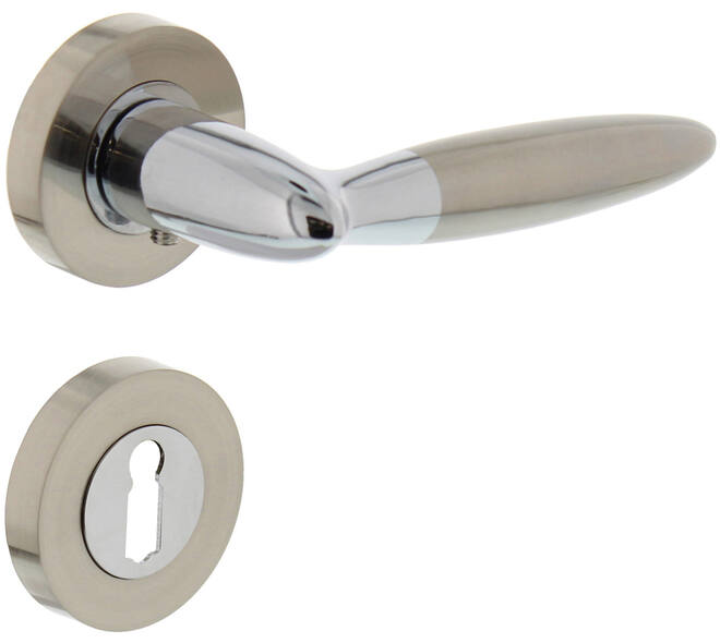 Deurkruk Elen op rozet verdekt ø52x10mm met nokken en sleutelrozetten chroom/nikkel mat