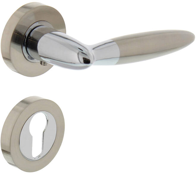Deurkruk Elen op rozet verdekt ø52x10mm met nokken en cilinderrozetten chroom/nikkel mat