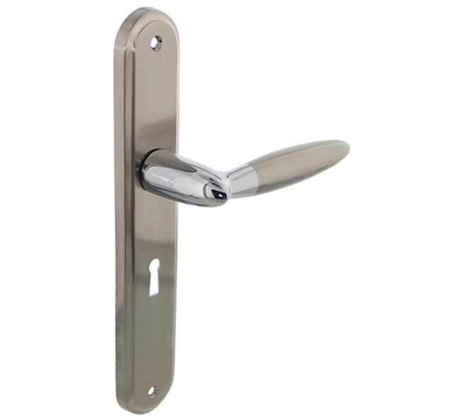 Deurkruk Elen op schild ovaal 242x43mm sleutelgat 56mm chroom/nikkel mat